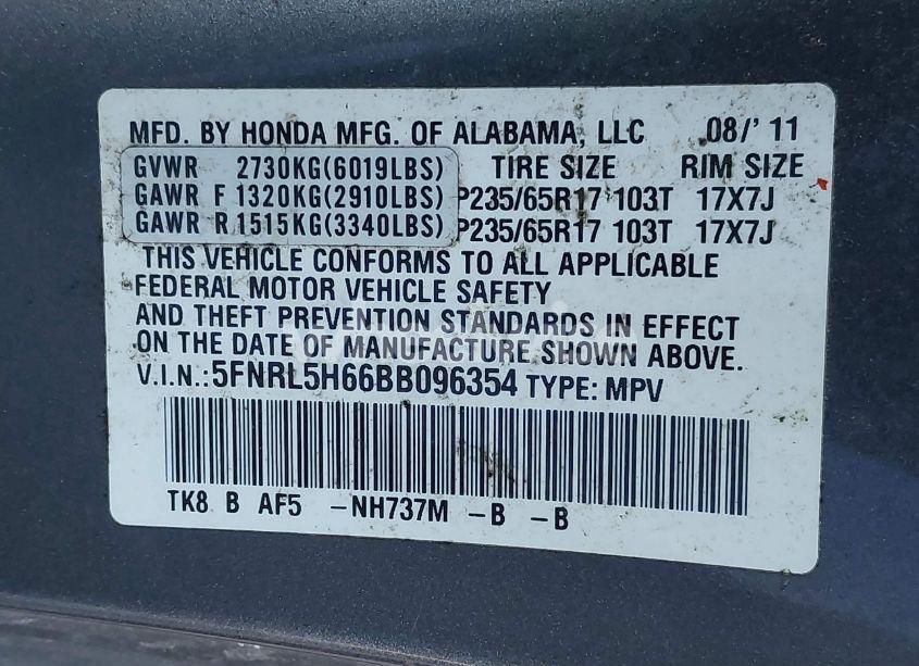 Photo 9 of 2011 Honda Odyssey EX-L (VIN 5FNRL5H66BB096354)