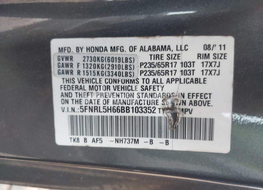 Photo 9 of 2011 Honda Odyssey EX-L (VIN 5FNRL5H66BB103352)