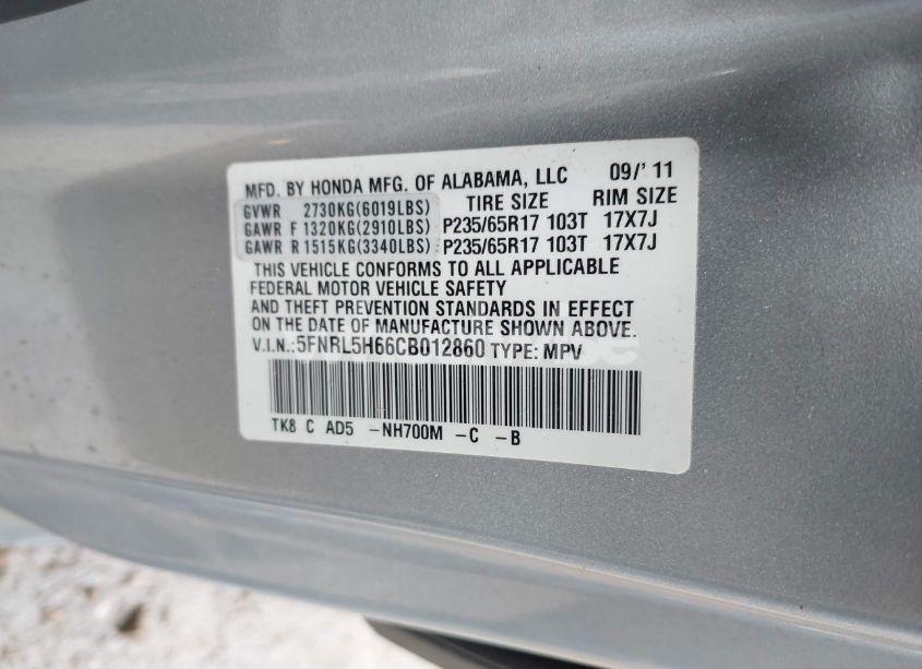 Photo 9 of 2012 Honda Odyssey EX-L (VIN 5FNRL5H66CB012860)