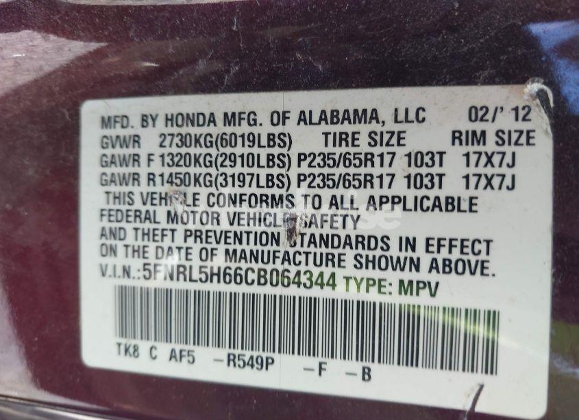 Photo 9 of 2012 Honda Odyssey EX-L (VIN 5FNRL5H66CB064344)