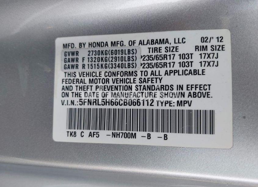 Photo 9 of 2012 Honda Odyssey EX-L (VIN 5FNRL5H66CB066112)