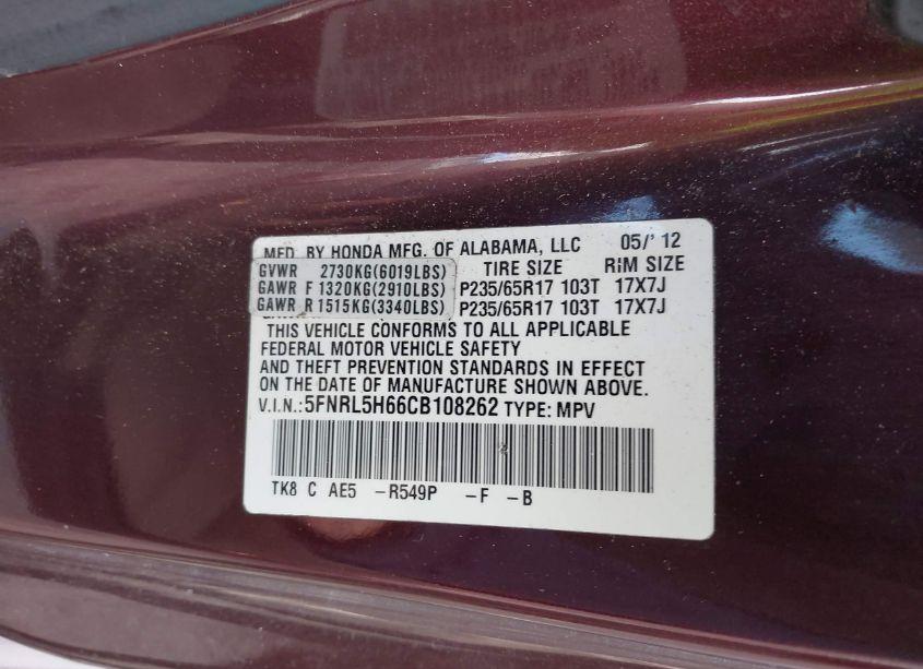 Photo 9 of 2012 Honda Odyssey EX-L (VIN 5FNRL5H66CB108262)