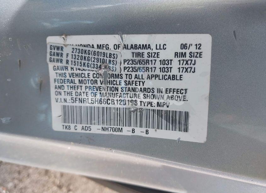 Photo 9 of 2012 Honda Odyssey EX-L (VIN 5FNRL5H66CB120198)