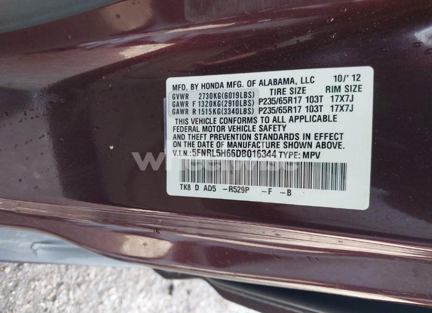 Photo 9 of 2013 Honda Odyssey EX-L (VIN 5FNRL5H66DB016344)