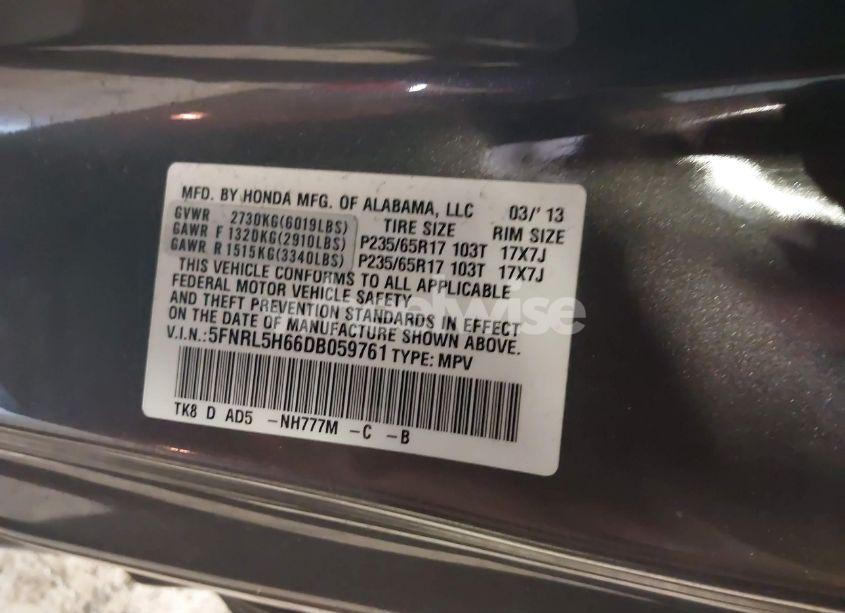 Photo 9 of 2013 Honda Odyssey EX-L (VIN 5FNRL5H66DB059761)