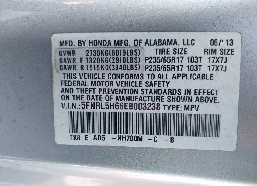Photo 9 of 2014 Honda Odyssey EX-L (VIN 5FNRL5H66EB003238)