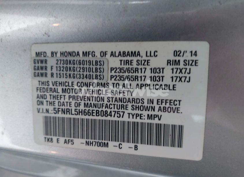 Photo 9 of 2014 Honda Odyssey EX-L (VIN 5FNRL5H66EB084757)