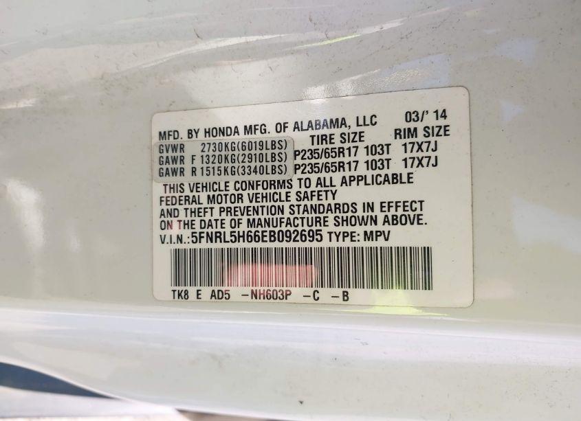 Photo 9 of 2014 Honda Odyssey EX-L (VIN 5FNRL5H66EB092695)