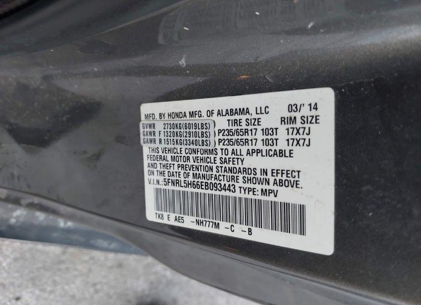 Photo 9 of 2014 Honda Odyssey EX-L (VIN 5FNRL5H66EB093443)