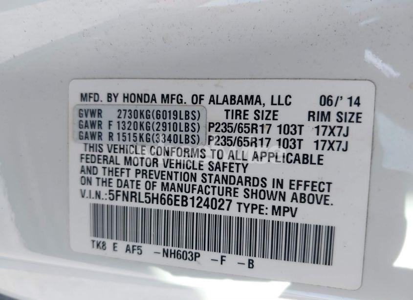 Photo 9 of 2014 Honda Odyssey EX-L (VIN 5FNRL5H66EB124027)