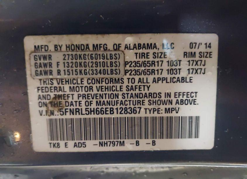 Photo 9 of 2014 Honda Odyssey EX-L (VIN 5FNRL5H66EB128367)