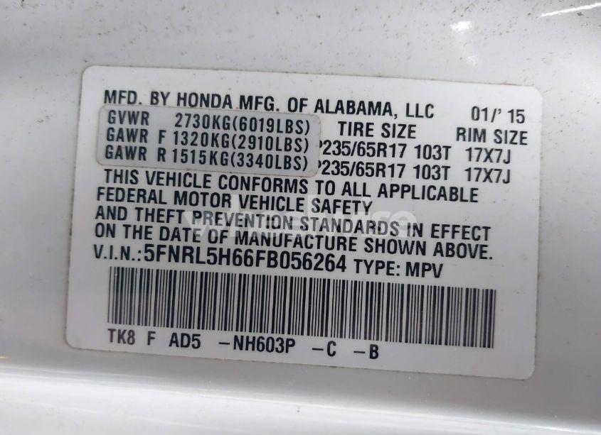 Photo 9 of 2015 Honda Odyssey EX-L (VIN 5FNRL5H66FB056264)