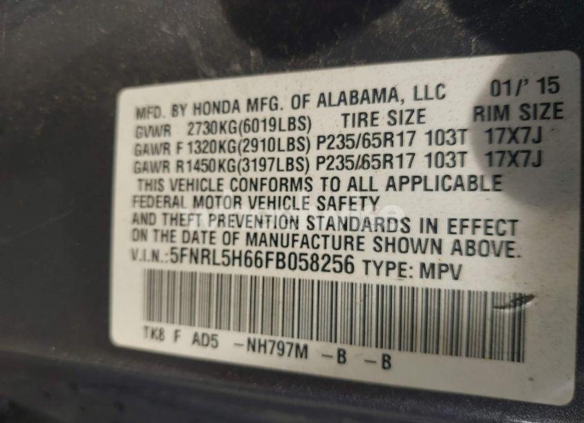 Photo 9 of 2015 Honda Odyssey EX-L (VIN 5FNRL5H66FB058256)