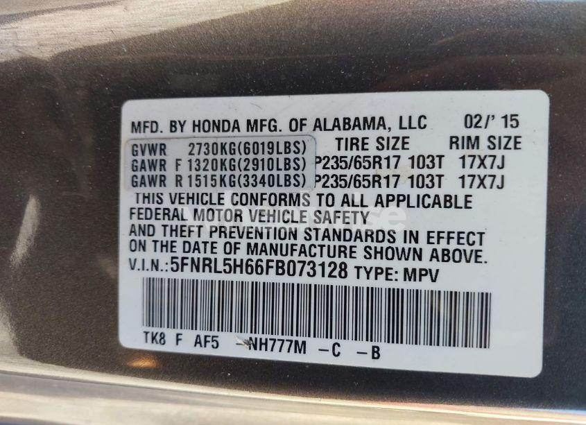 Photo 9 of 2015 Honda Odyssey EX-L (VIN 5FNRL5H66FB073128)