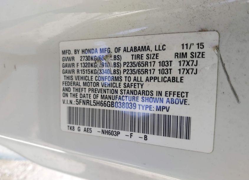 Photo 9 of 2016 Honda Odyssey EX-L (VIN 5FNRL5H66GB038039)