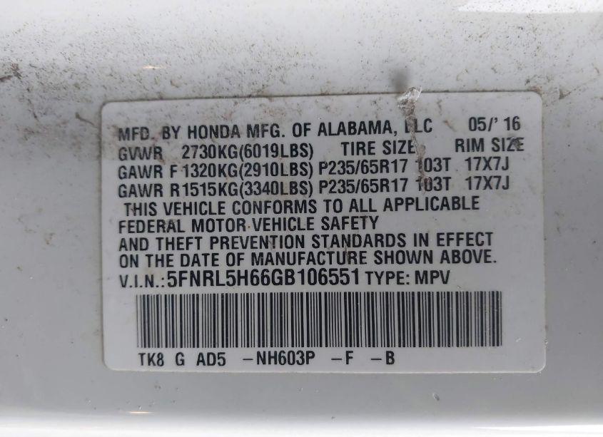 Photo 9 of 2016 Honda Odyssey EX-L (VIN 5FNRL5H66GB106551)