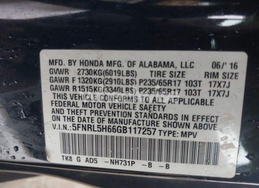 Photo 9 of 2016 Honda Odyssey EX-L (VIN 5FNRL5H66GB117257)