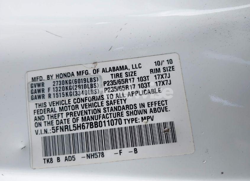 Photo 9 of 2011 Honda Odyssey EX-L (VIN 5FNRL5H67BB011070)