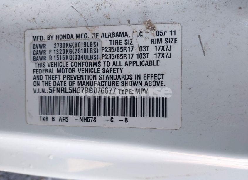 Photo 9 of 2011 Honda Odyssey EX-L (VIN 5FNRL5H67BB076677)