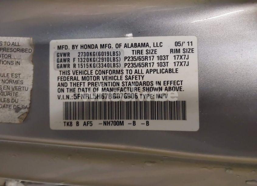 Photo 9 of 2011 Honda Odyssey EX-L (VIN 5FNRL5H67BB076906)