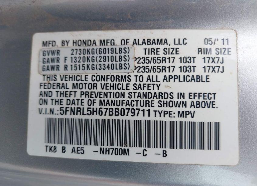Photo 9 of 2011 Honda Odyssey EX-L (VIN 5FNRL5H67BB079711)