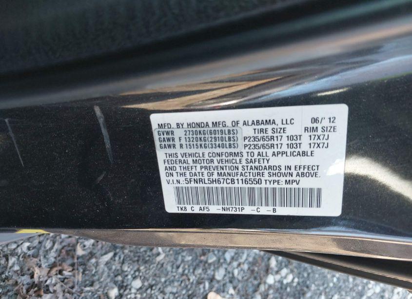 Photo 9 of 2012 Honda Odyssey EX-L (VIN 5FNRL5H67CB116550)