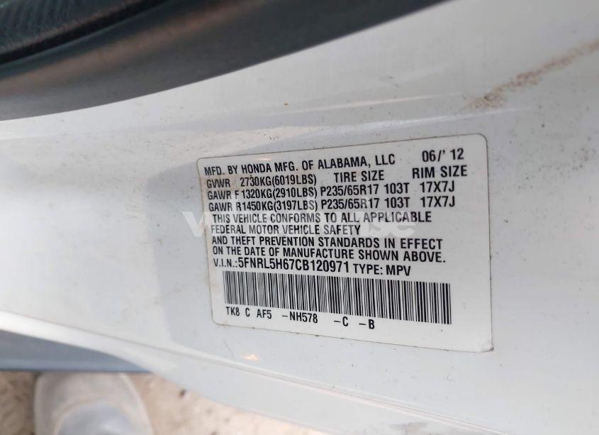 Photo 9 of 2012 Honda Odyssey EX-L (VIN 5FNRL5H67CB120971)