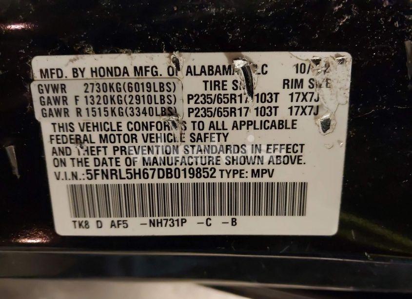 Photo 9 of 2013 Honda Odyssey EX-L (VIN 5FNRL5H67DB019852)