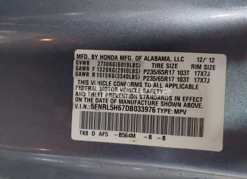 Photo 9 of 2013 Honda Odyssey EX-L (VIN 5FNRL5H67DB033976)