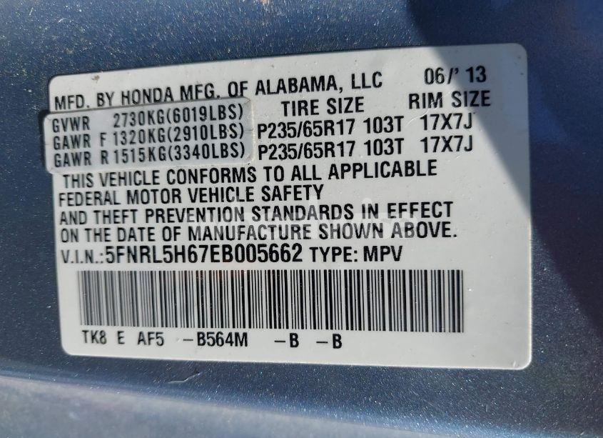 Photo 9 of 2014 Honda Odyssey EX-L (VIN 5FNRL5H67EB005662)