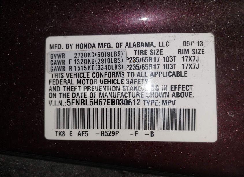 Photo 9 of 2014 Honda Odyssey EX-L (VIN 5FNRL5H67EB030612)