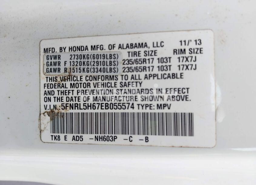 Photo 9 of 2014 Honda Odyssey EX-L (VIN 5FNRL5H67EB055574)