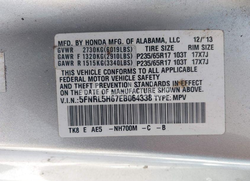 Photo 9 of 2014 Honda Odyssey EX-L (VIN 5FNRL5H67EB064338)