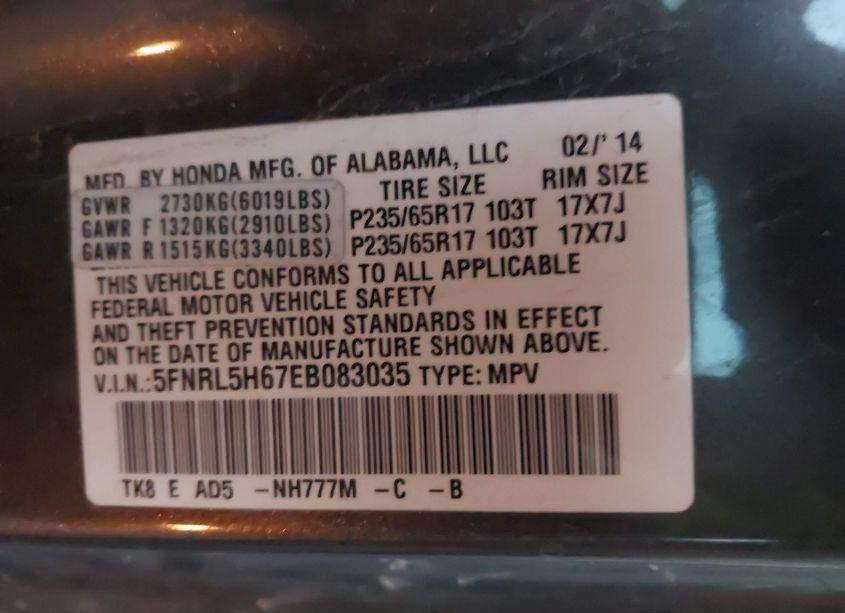 Photo 9 of 2014 Honda Odyssey EX-L (VIN 5FNRL5H67EB083035)