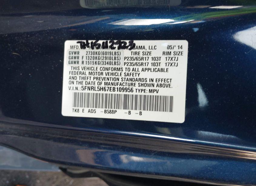 Photo 9 of 2014 Honda Odyssey EX-L (VIN 5FNRL5H67EB109956)