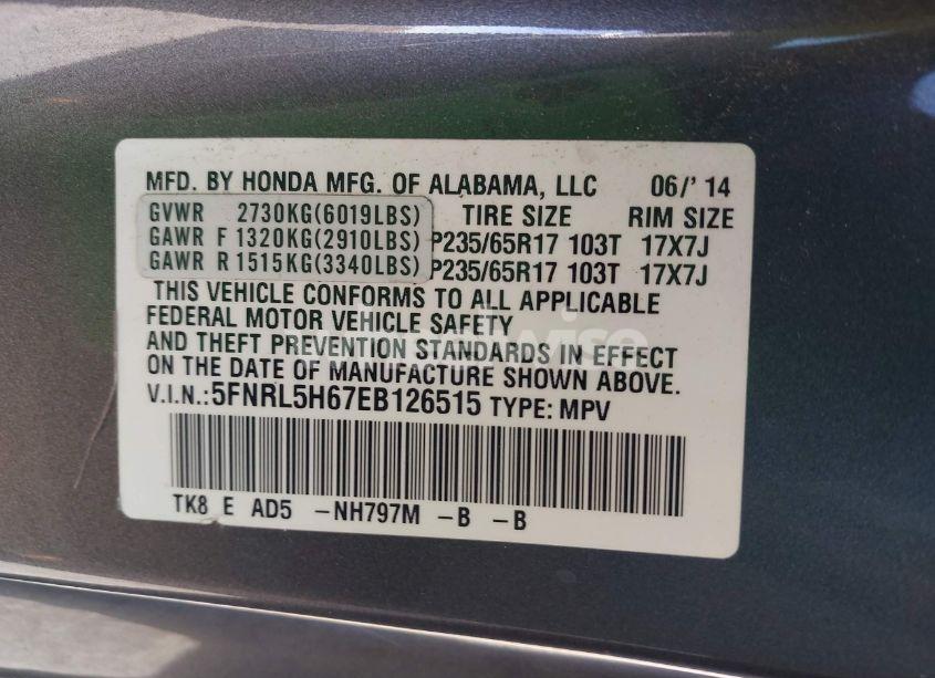 Photo 9 of 2014 Honda Odyssey EX-L (VIN 5FNRL5H67EB126515)