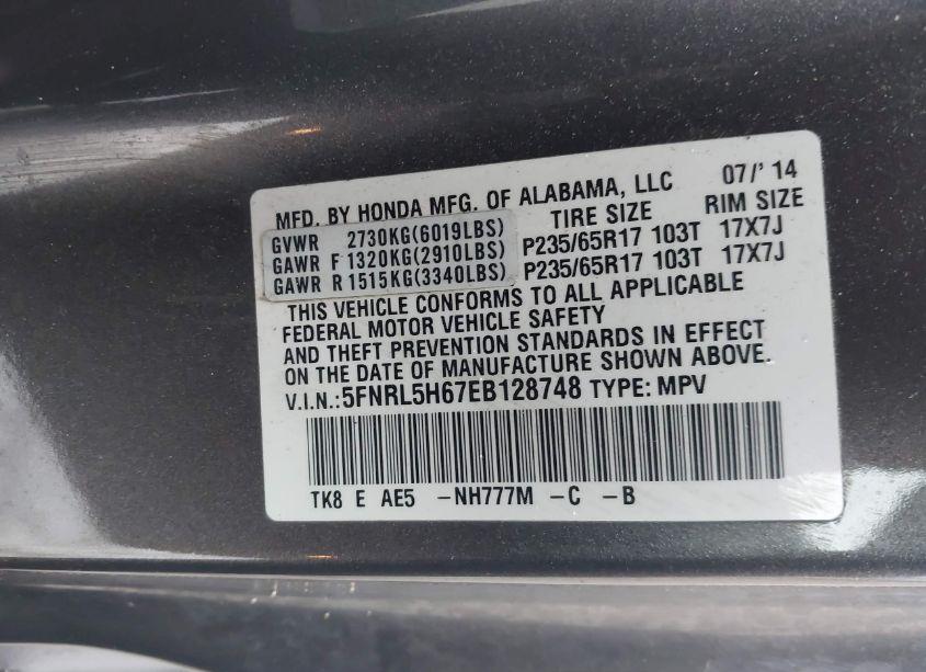Photo 9 of 2014 Honda Odyssey EX-L (VIN 5FNRL5H67EB128748)