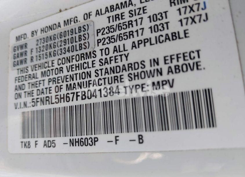 Photo 9 of 2015 Honda Odyssey EX-L (VIN 5FNRL5H67FB041384)