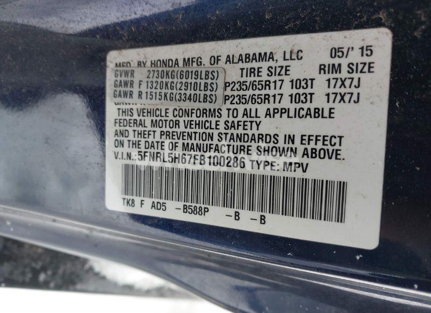 Photo 9 of 2015 Honda Odyssey EX-L (VIN 5FNRL5H67FB100286)