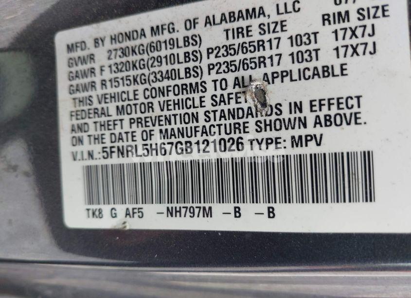 Photo 9 of 2016 Honda Odyssey EX-L (VIN 5FNRL5H67GB121026)