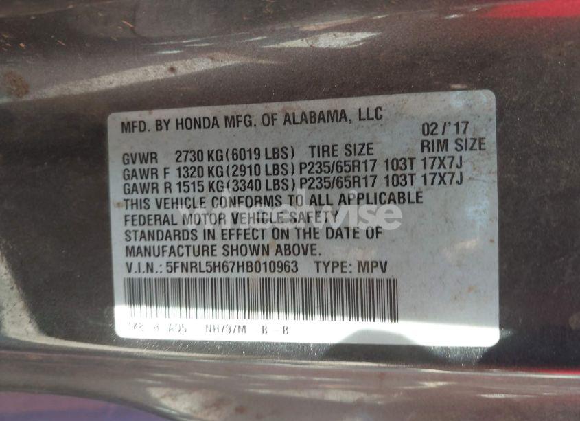 Photo 9 of 2017 Honda Odyssey EX-L (VIN 5FNRL5H67HB010963)