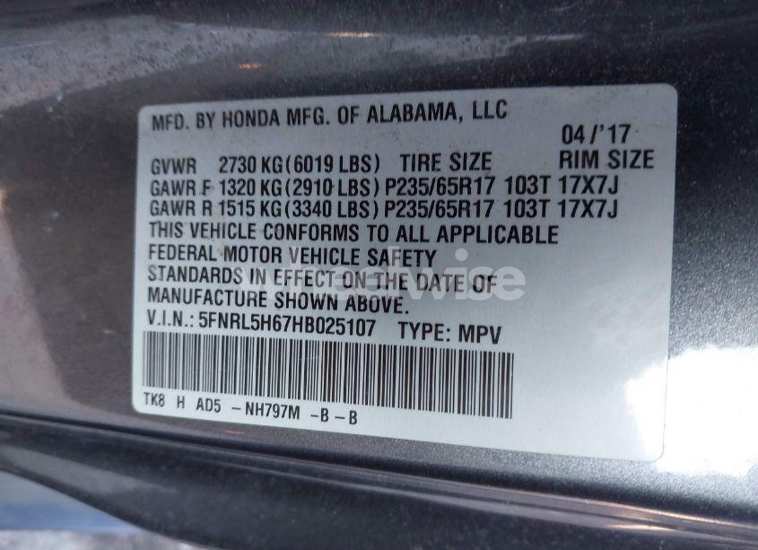 Photo 9 of 2017 Honda Odyssey EX-L (VIN 5FNRL5H67HB025107)