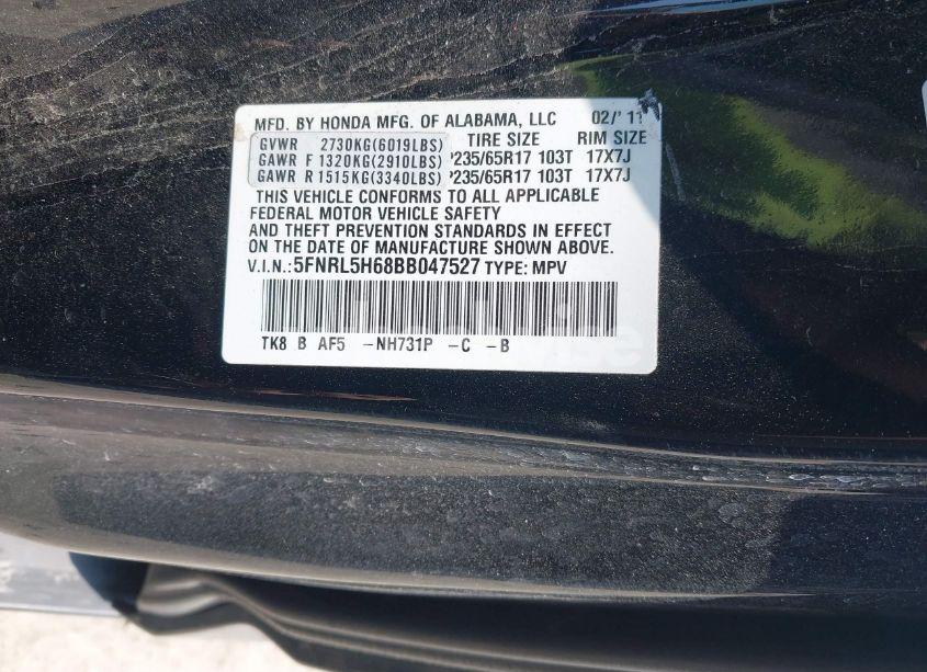 Photo 9 of 2011 Honda Odyssey EX-L (VIN 5FNRL5H68BB047527)