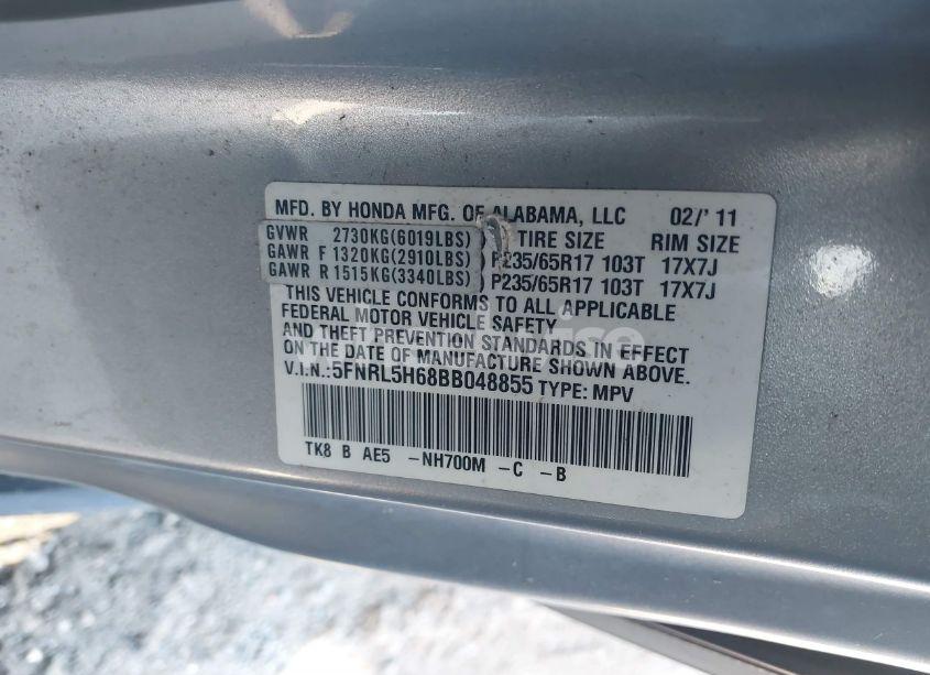 Photo 9 of 2011 Honda Odyssey EX-L (VIN 5FNRL5H68BB048855)