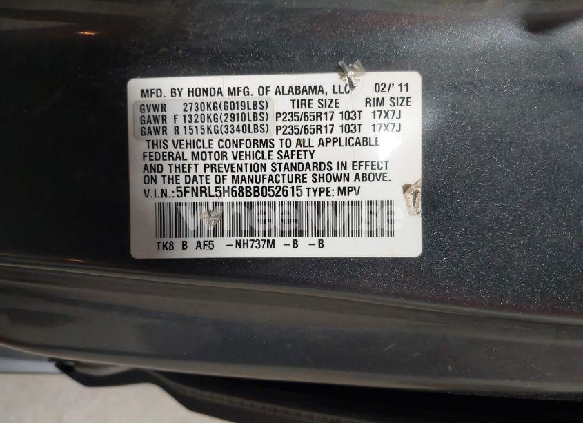 Photo 9 of 2011 Honda Odyssey EX-L (VIN 5FNRL5H68BB052615)