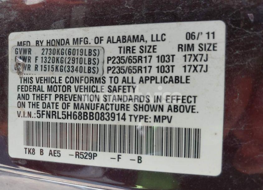 Photo 9 of 2011 Honda Odyssey EX-L (VIN 5FNRL5H68BB083914)