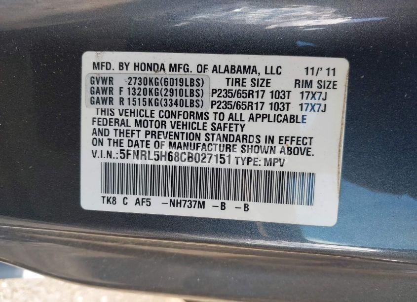 Photo 9 of 2012 Honda Odyssey EX-L (VIN 5FNRL5H68CB027151)