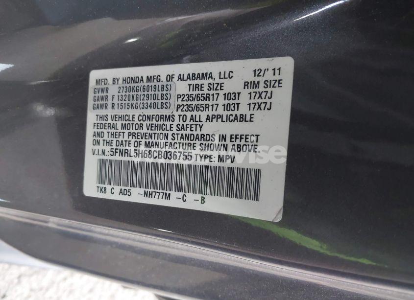 Photo 9 of 2012 Honda Odyssey EX-L (VIN 5FNRL5H68CB036755)