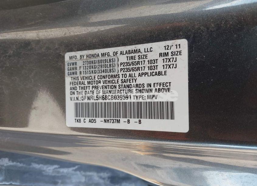 Photo 9 of 2012 Honda Odyssey EX-L (VIN 5FNRL5H68CB039591)