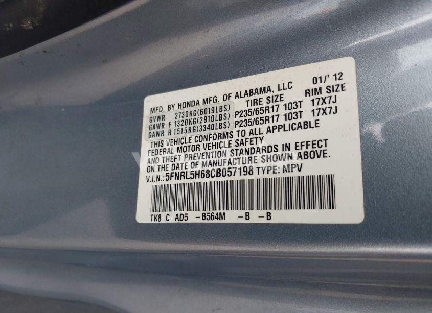 Photo 9 of 2012 Honda Odyssey EX-L (VIN 5FNRL5H68CB057198)
